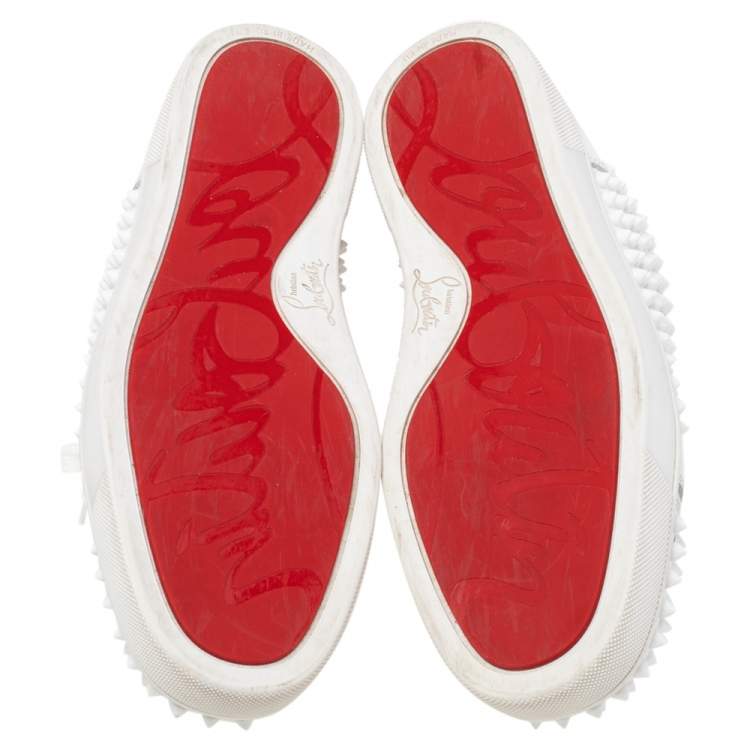 مملوكة مسبقًا Christian Louboutin White Leather Louis Spikes High Top Sneakers Size 41