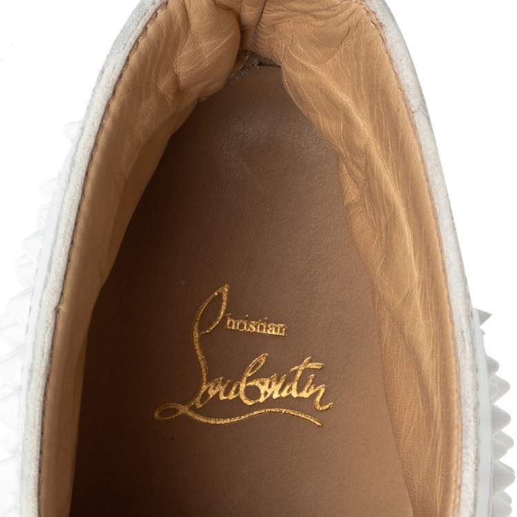 مملوكة مسبقًا Christian Louboutin White Leather Louis Spikes High Top Sneakers Size 41