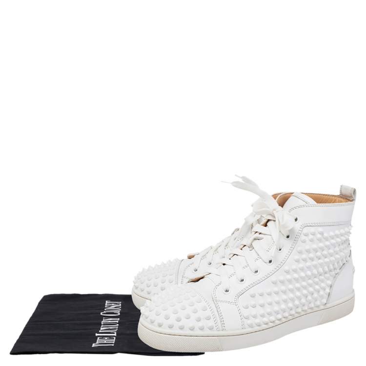 مملوكة مسبقًا Christian Louboutin White Leather Louis Spikes High Top Sneakers Size 41