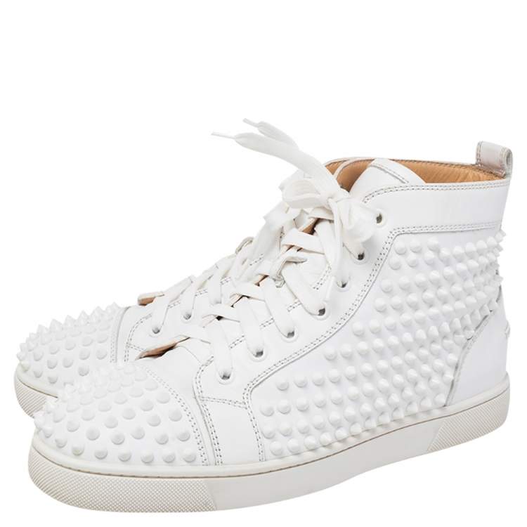 مملوكة مسبقًا Christian Louboutin White Leather Louis Spikes High Top Sneakers Size 41