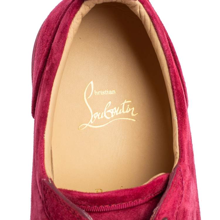 Pre Owned Christian Louboutin Fuchsia Suede Louis Junior Spikes Low Top Sneakers Size 41.5