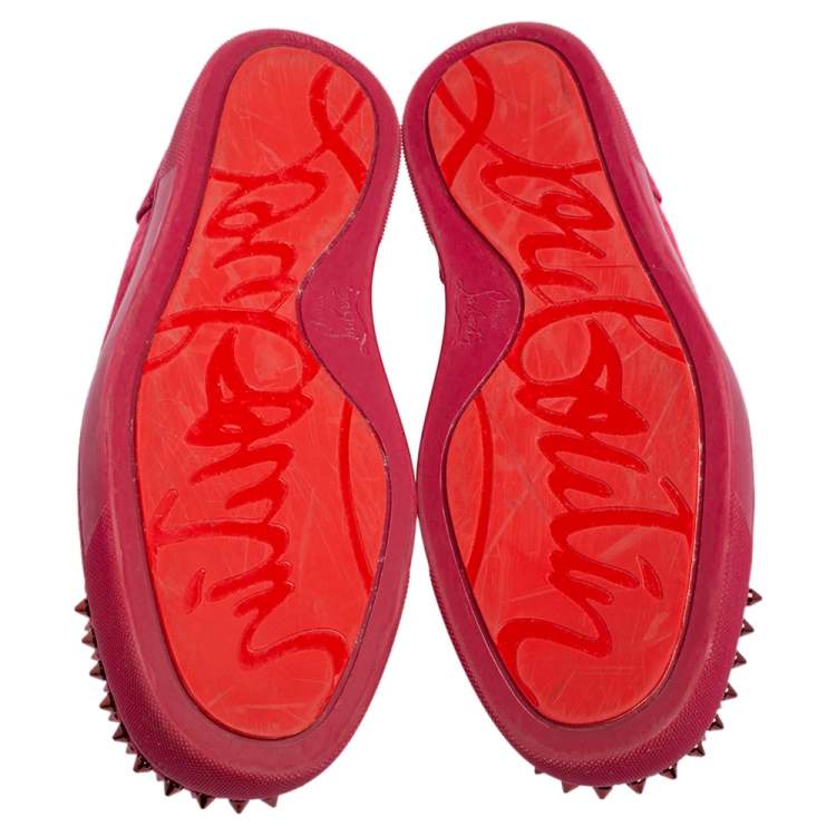 Pre Owned Christian Louboutin Fuchsia Suede Louis Junior Spikes Low Top Sneakers Size 41.5
