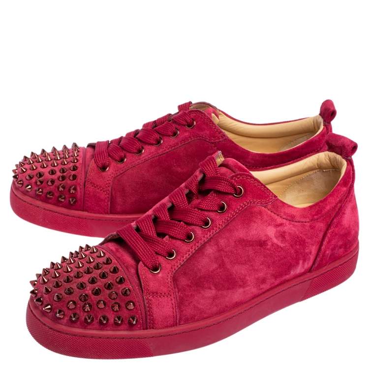 Pre Owned Christian Louboutin Fuchsia Suede Louis Junior Spikes Low Top Sneakers Size 41.5