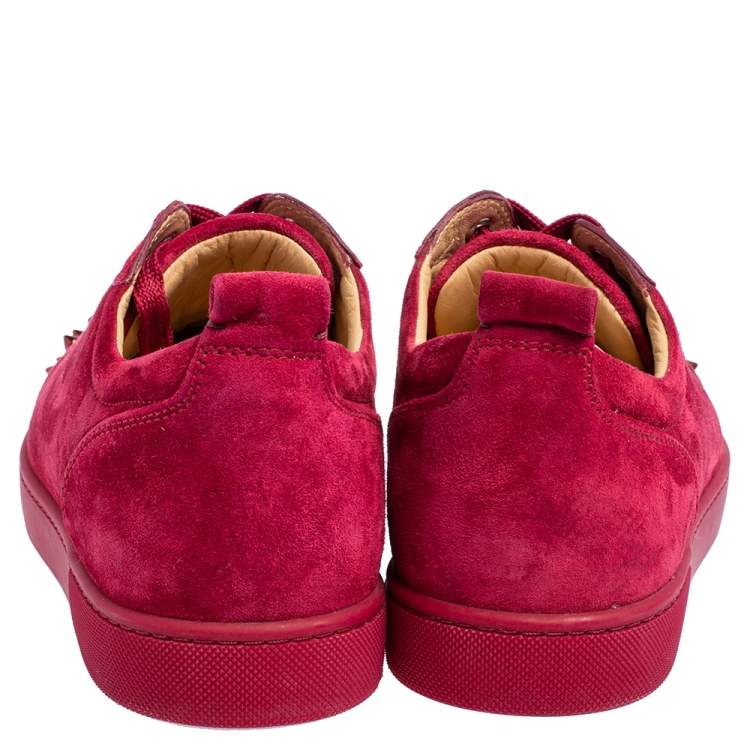 Pre Owned Christian Louboutin Fuchsia Suede Louis Junior Spikes Low Top Sneakers Size 41.5