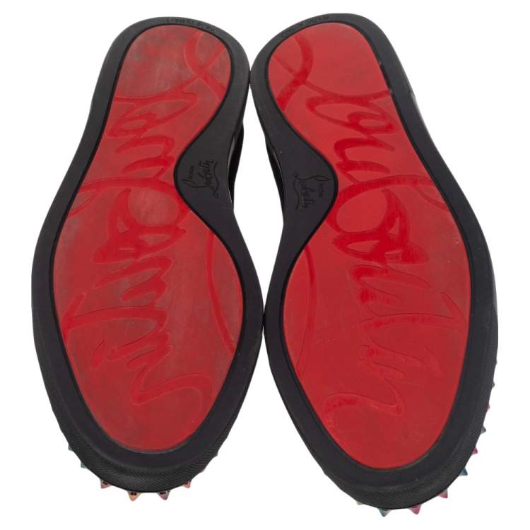 Pre Owned Christian Louboutin Multicolor Snake Print Leather And Holographic Leather Spike Toe Cap Sneakers Size 44