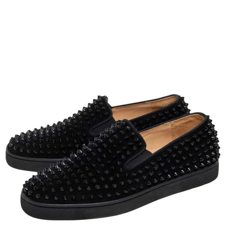 Pre Owned Christian Louboutin Black Suede Dandelion Spikes Sneakers Size 40.5