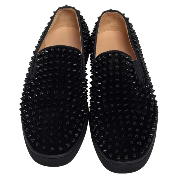 Pre Owned Christian Louboutin Black Suede Dandelion Spikes Sneakers Size 40.5