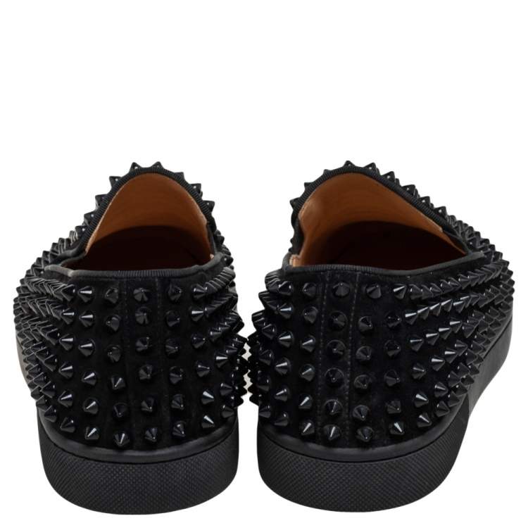 Pre Owned Christian Louboutin Black Suede Dandelion Spikes Sneakers Size 40.5
