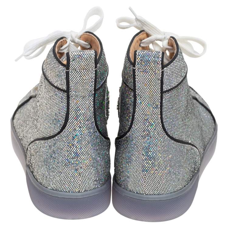 Pre Owned Christian Louboutin Silver Glitter Disco Ball Rantus Orlato High Top Sneakers Size 44.5