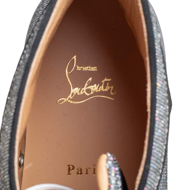 Pre Owned Christian Louboutin Silver Glitter Disco Ball Rantus Orlato High Top Sneakers Size 44.5