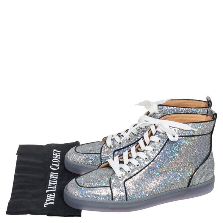 Pre Owned Christian Louboutin Silver Glitter Disco Ball Rantus Orlato High Top Sneakers Size 44.5