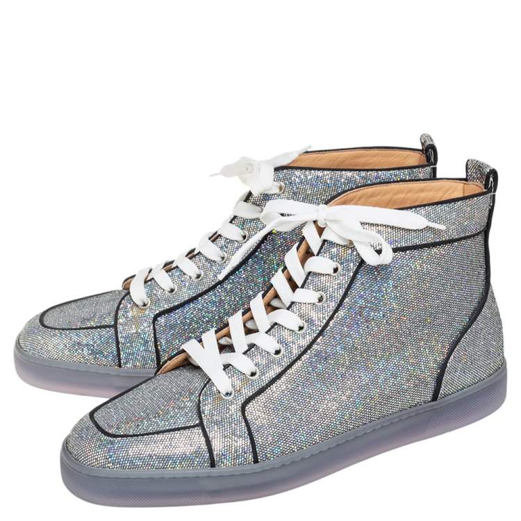 Pre Owned Christian Louboutin Silver Glitter Disco Ball Rantus Orlato High Top Sneakers Size 44.5
