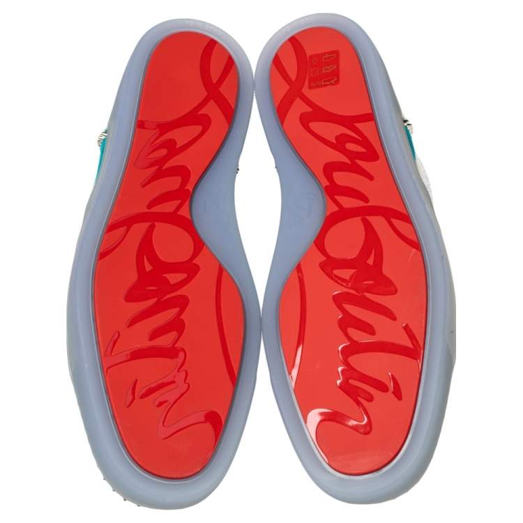 Pre Owned Christian Louboutin Blue/Silver Suede And Python Embossed Leather Louis Spike High Top Sneakers Size 44.5