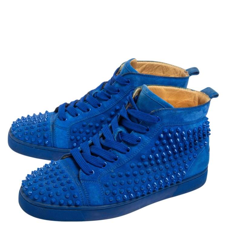 Pre Owned Christian Louboutin Blue Suede Louis Spikes High Top Sneakers Size 42