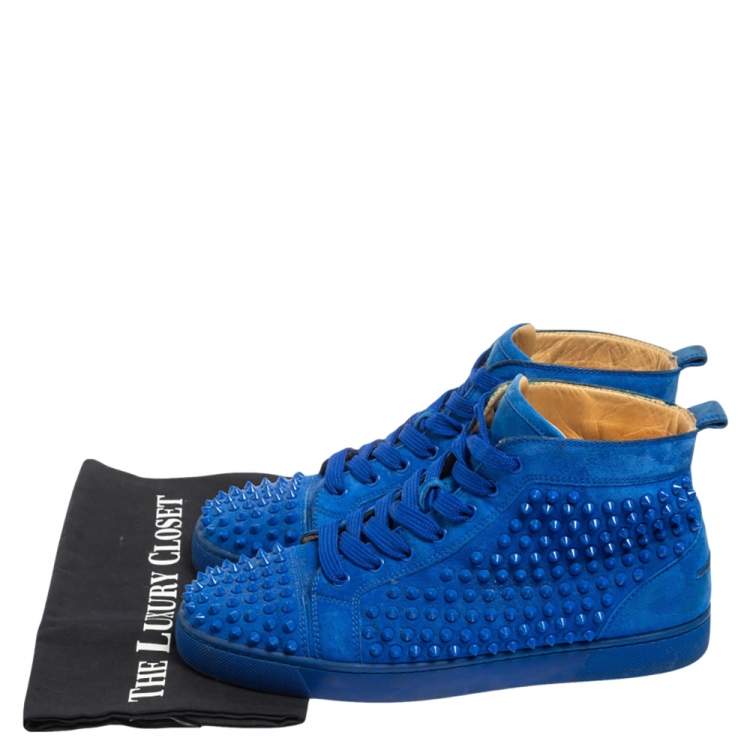 Pre Owned Christian Louboutin Blue Suede Louis Spikes High Top Sneakers Size 42