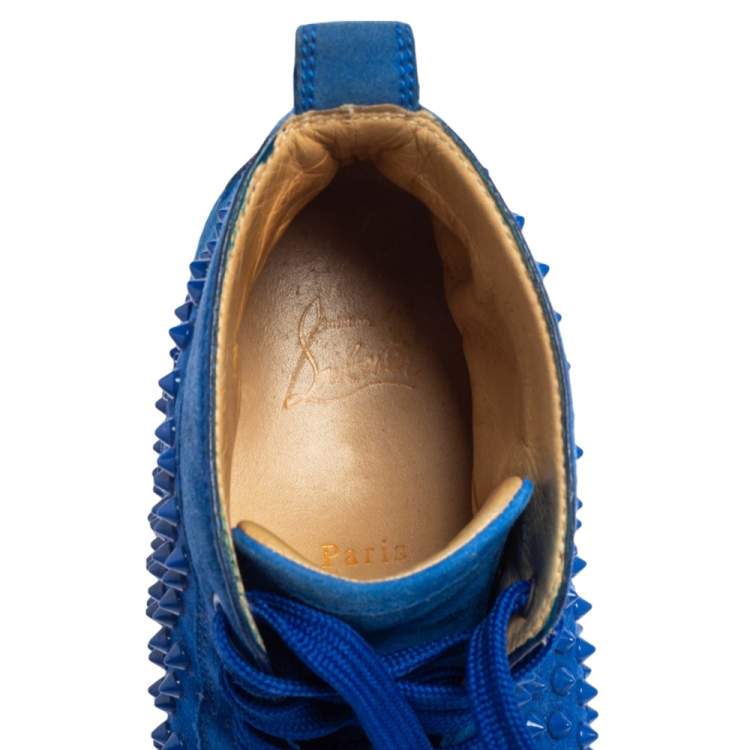 Pre Owned Christian Louboutin Blue Suede Louis Spikes High Top Sneakers Size 42