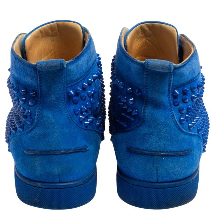 Pre Owned Christian Louboutin Blue Suede Louis Spikes High Top Sneakers Size 42