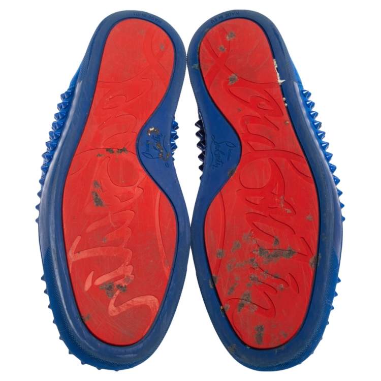 Pre Owned Christian Louboutin Blue Suede Louis Spikes High Top Sneakers Size 42
