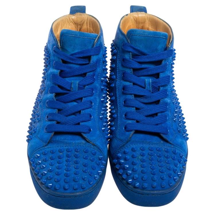 Pre Owned Christian Louboutin Blue Suede Louis Spikes High Top Sneakers Size 42