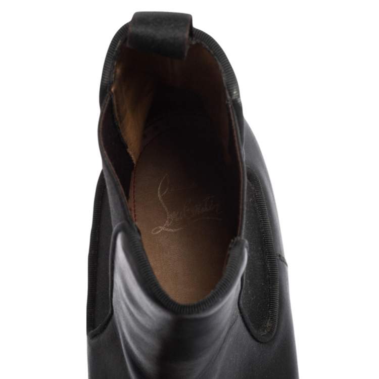 Pre Owned Christian Louboutin Black Leather Melon Spikes Ankle Boots Size 42