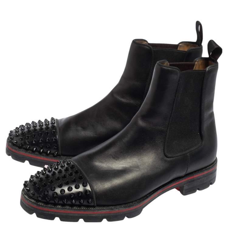 Pre Owned Christian Louboutin Black Leather Melon Spikes Ankle Boots Size 42
