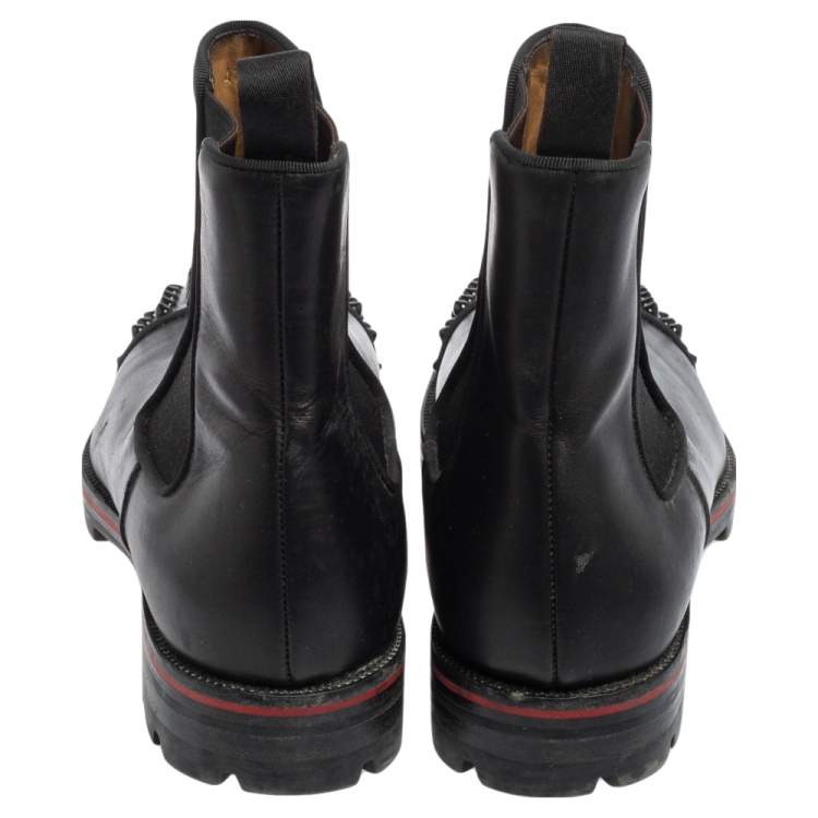 Pre Owned Christian Louboutin Black Leather Melon Spikes Ankle Boots Size 42