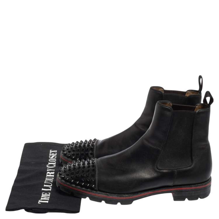 Pre Owned Christian Louboutin Black Leather Melon Spikes Ankle Boots Size 42