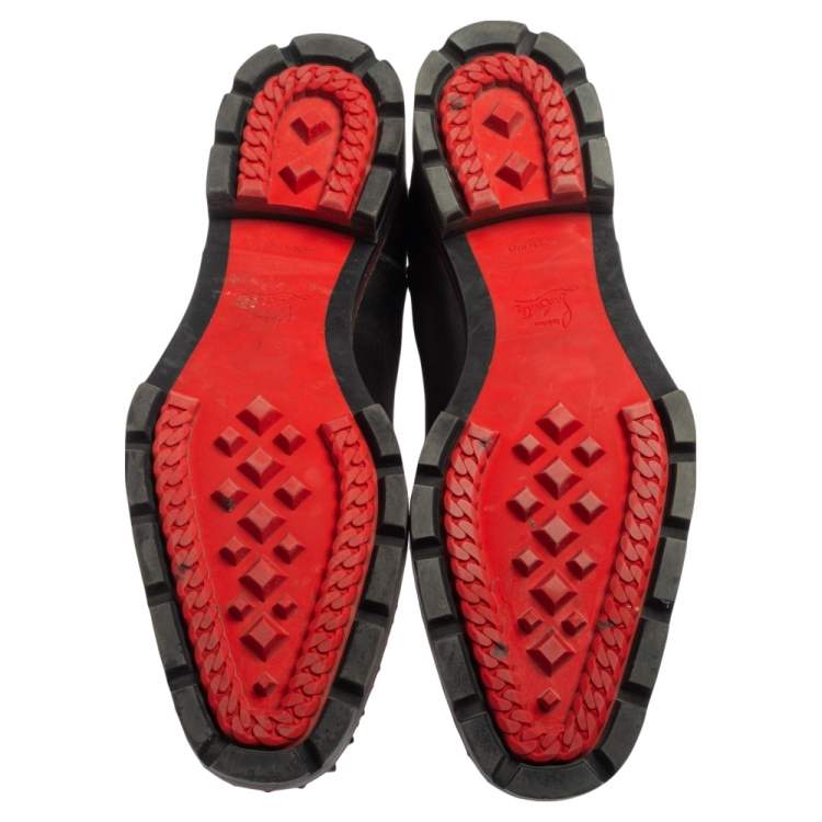 Pre Owned Christian Louboutin Black Leather Melon Spikes Ankle Boots Size 42