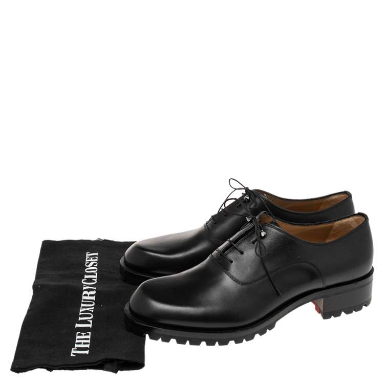 Pre Owned Christian Louboutin Black Leather Sopeter Oxfords Size 44.5