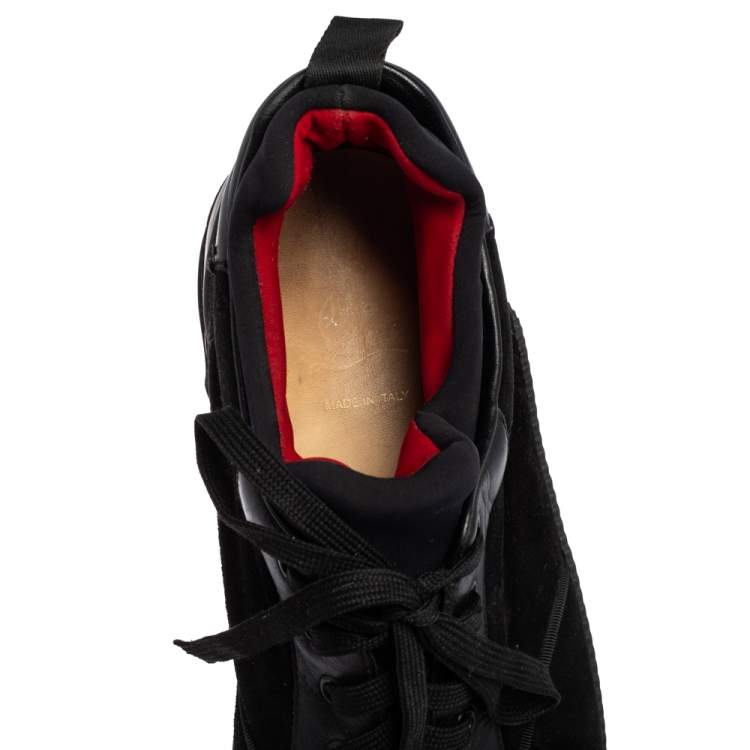 Pre Owned Christian Louboutin Black Leather, Suede and Fabric Aurelien Sneakers Size 44
