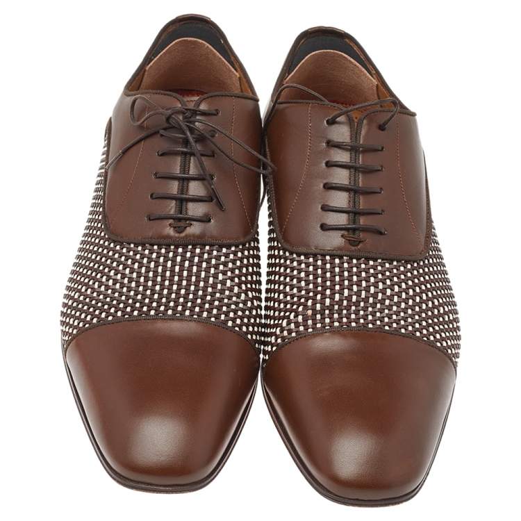 Pre Owned Christian Louboutin Brown Woven Leather Greggo Lace Up Oxford Size 42