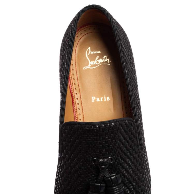 Pre Owned Christian Louboutin Black Woven Leather Dandelion Tassel Detail Loafers Size 46