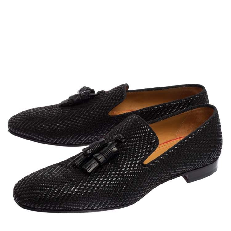 Christian Louboutin Black Woven Leather Dandelion Tassel Detail Loafers ...