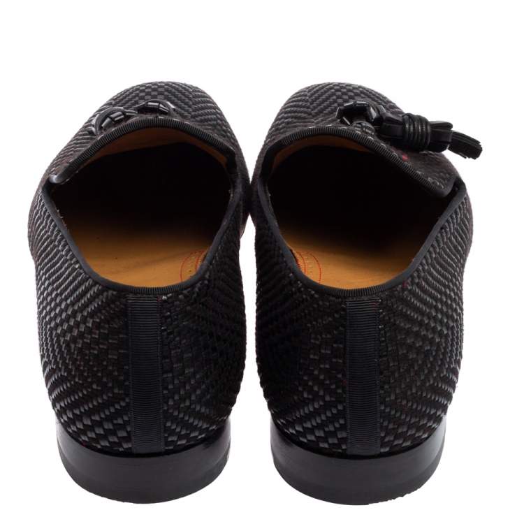 Pre Owned Christian Louboutin Black Woven Leather Dandelion Tassel Detail Loafers Size 46