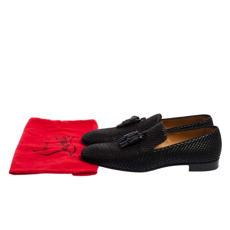 Pre Owned Christian Louboutin Black Woven Leather Dandelion Tassel Detail Loafers Size 46