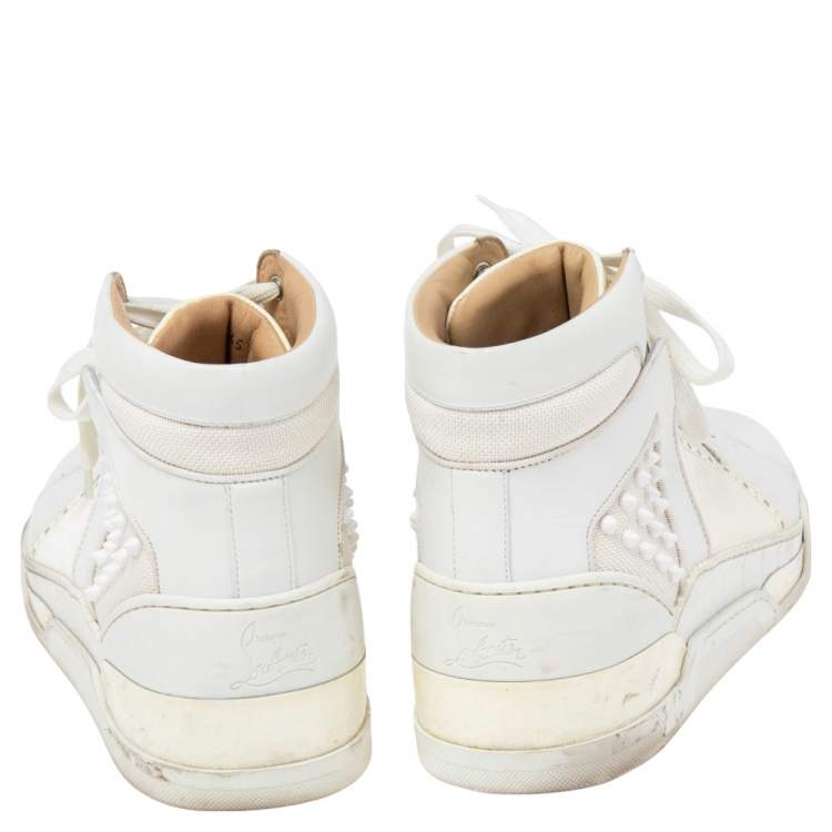 Pre Owned Christian Louboutin White Patent Leather And Leather Loubikick High Top Sneakers Size 45