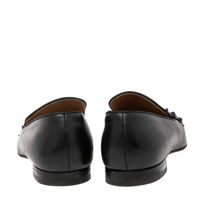 Pre Owned Christian Louboutin Black  Leather Forever Spike Loafers Size 46