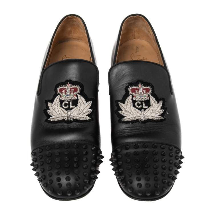 Pre Owned Christian Louboutin Black  Leather Forever Spike Loafers Size 46