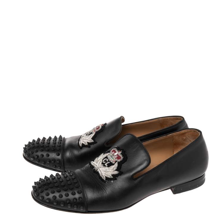 Pre Owned Christian Louboutin Black  Leather Forever Spike Loafers Size 46