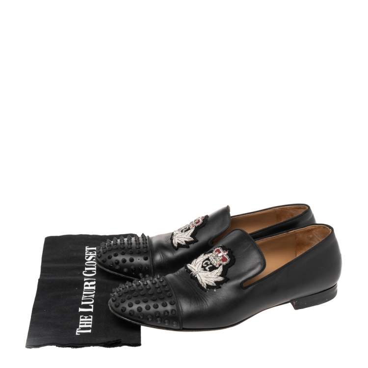 Pre Owned Christian Louboutin Black  Leather Forever Spike Loafers Size 46