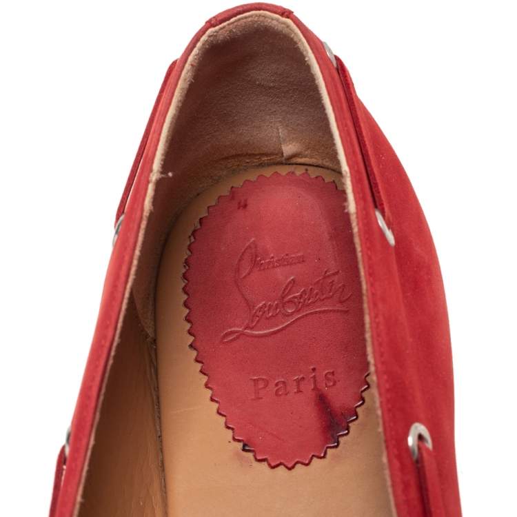 Pre Owned Christian Louboutin Red Nubuck Leather Tassel Embellished Espadrilles Loafers Size 44