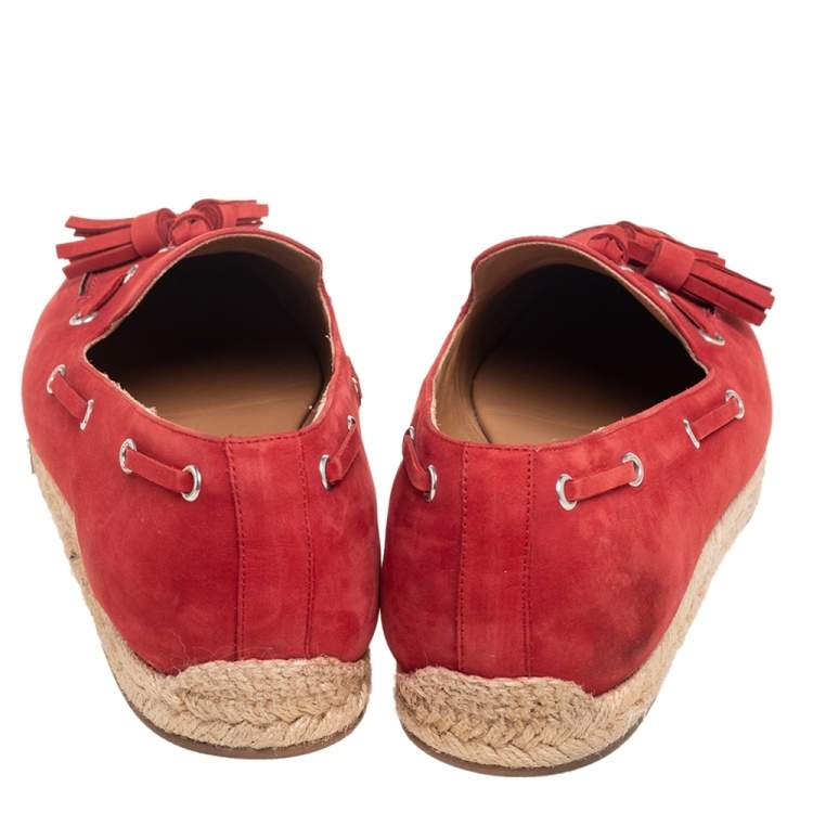Pre Owned Christian Louboutin Red Nubuck Leather Tassel Embellished Espadrilles Loafers Size 44