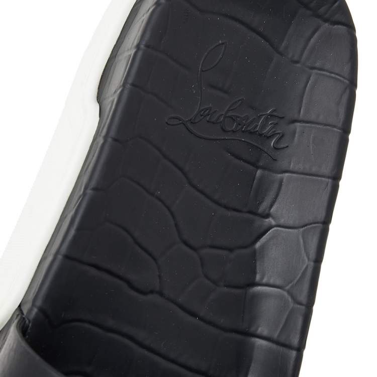Pre Owned Christian Louboutin Black Leather Crest Slide Sandals Size 46