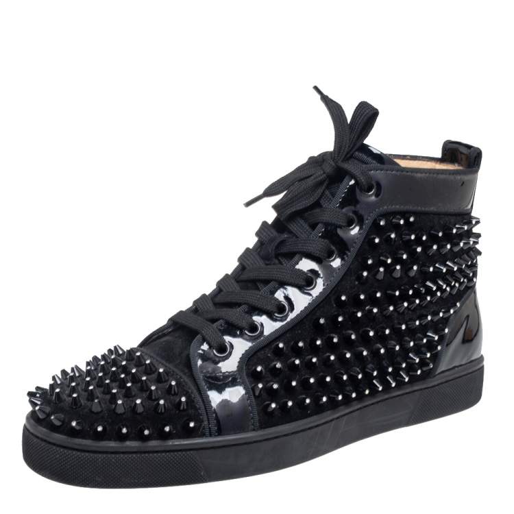 Christian Louboutin Black Leather Louis Junior Spikes Sneakers Size 40.5  Christian Louboutin