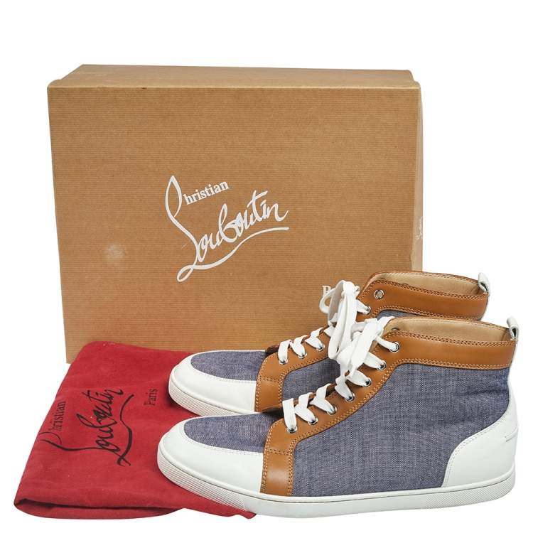 Pre Owned Christian Louboutin Tricolor Canvas And Leather High Top Sneakers Size 45