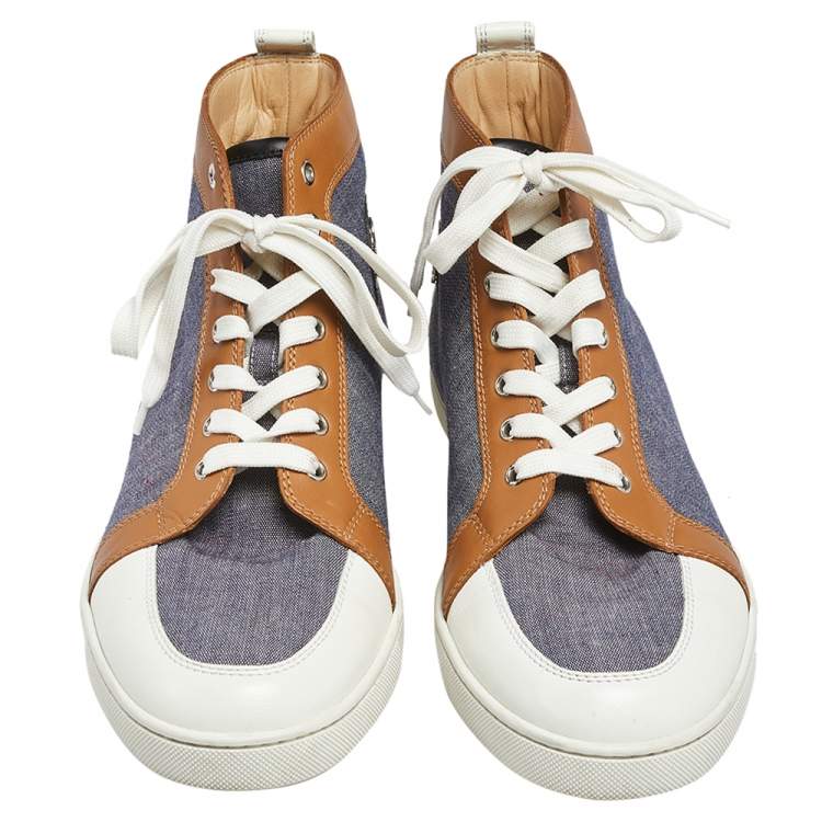 Pre Owned Christian Louboutin Tricolor Canvas And Leather High Top Sneakers Size 45