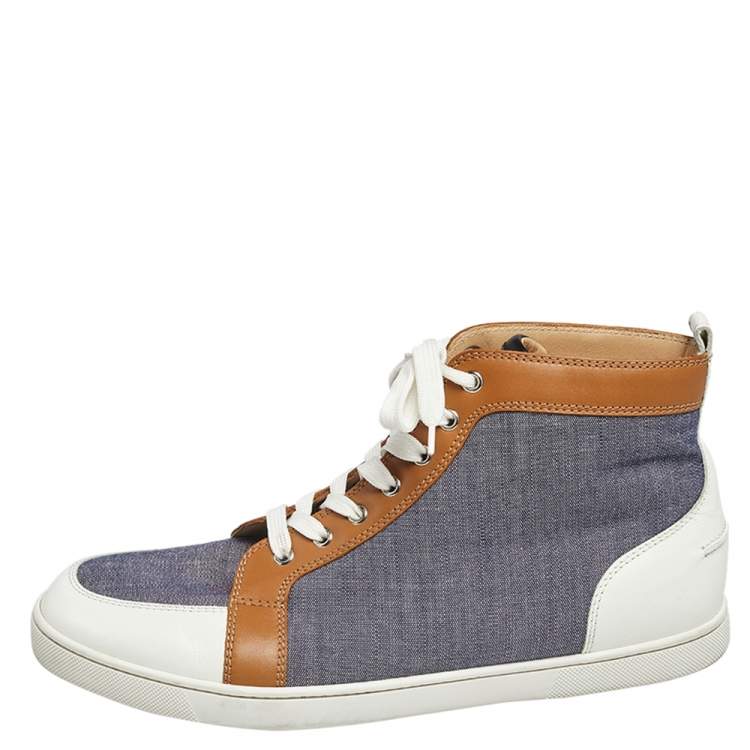 Pre Owned Christian Louboutin Tricolor Canvas And Leather High Top Sneakers Size 45