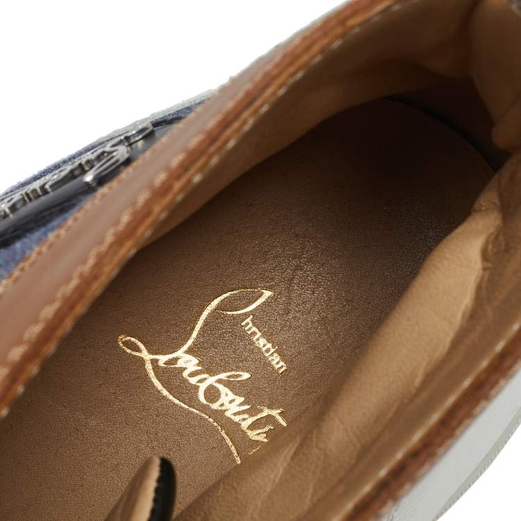 Pre Owned Christian Louboutin Tricolor Canvas And Leather High Top Sneakers Size 45