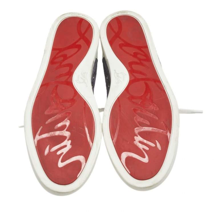 Pre Owned Christian Louboutin Tricolor Canvas And Leather High Top Sneakers Size 45