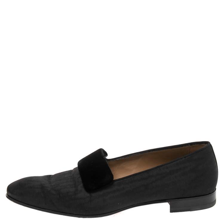 Pre Owned Christian Louboutin Black Moire Fabric Vittorio Venetian Loafers Size 42